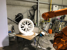 Load image into Gallery viewer, ABB IRB6400 robot next to the EPS Tesla wheel.
