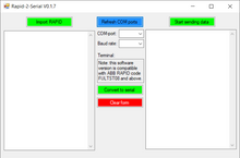 Load image into Gallery viewer, Startup screen of the Rapid2Serial program designed for ABB Robotics (IRB6400).