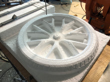 Load image into Gallery viewer, Front face of a Tesla Roadster wheel milled in EPS foam.
