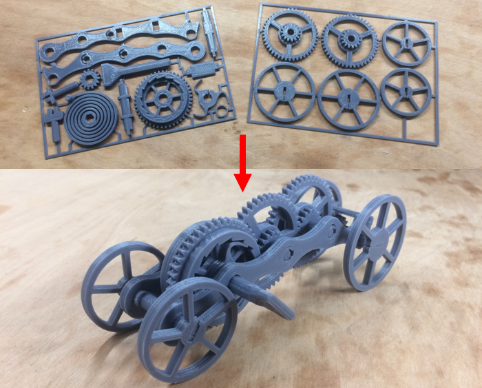 Fully 3D-printable wind-up car gift card model